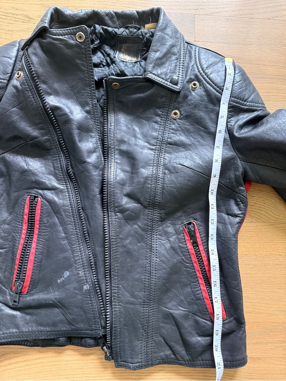Black Leather Motorcycle Jacket with Red Trim - Women's - Picture 14 of 15